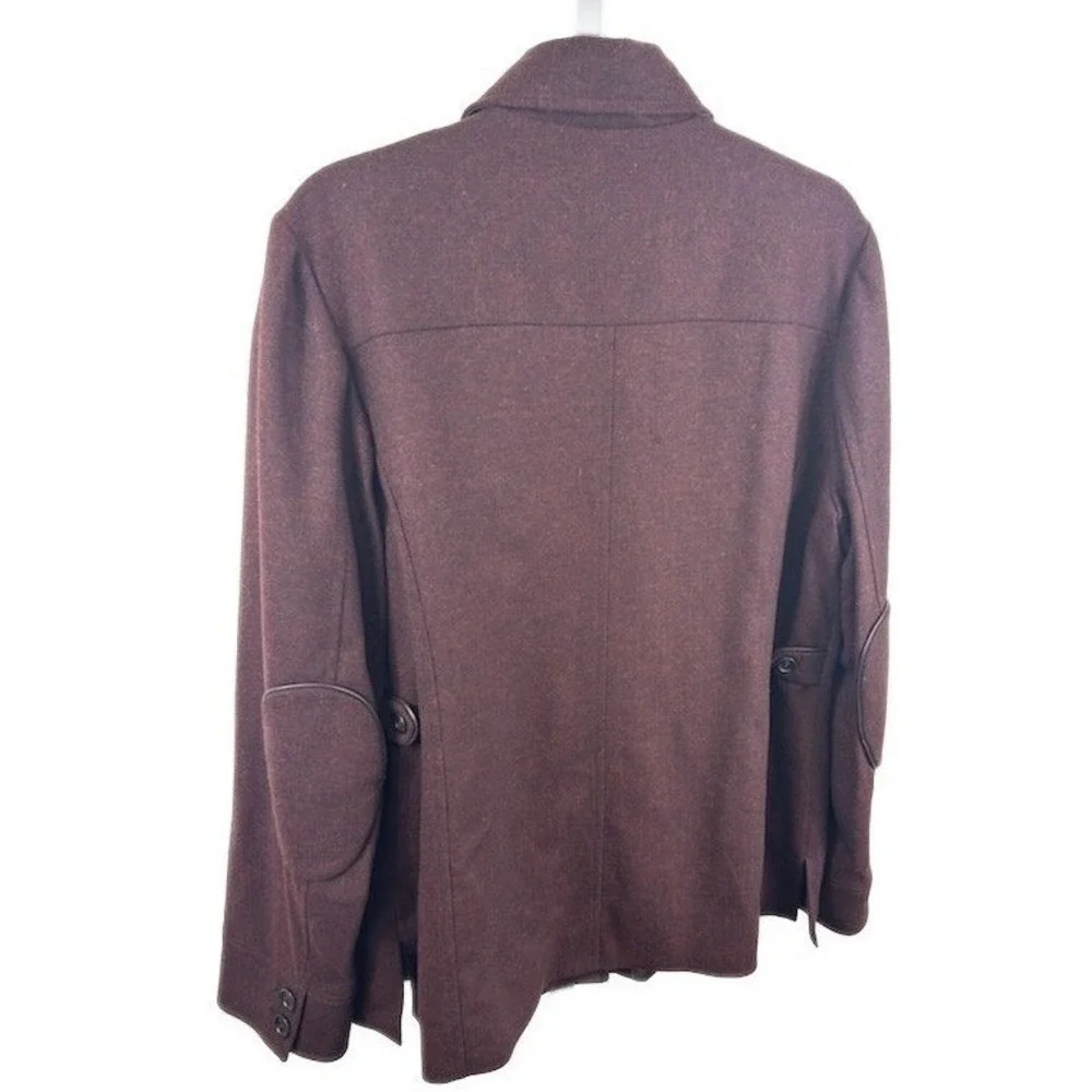 Faconnable Blazer‎ Men's XL Burgundy Wool Blend Jacket Leather Trim Button Front
